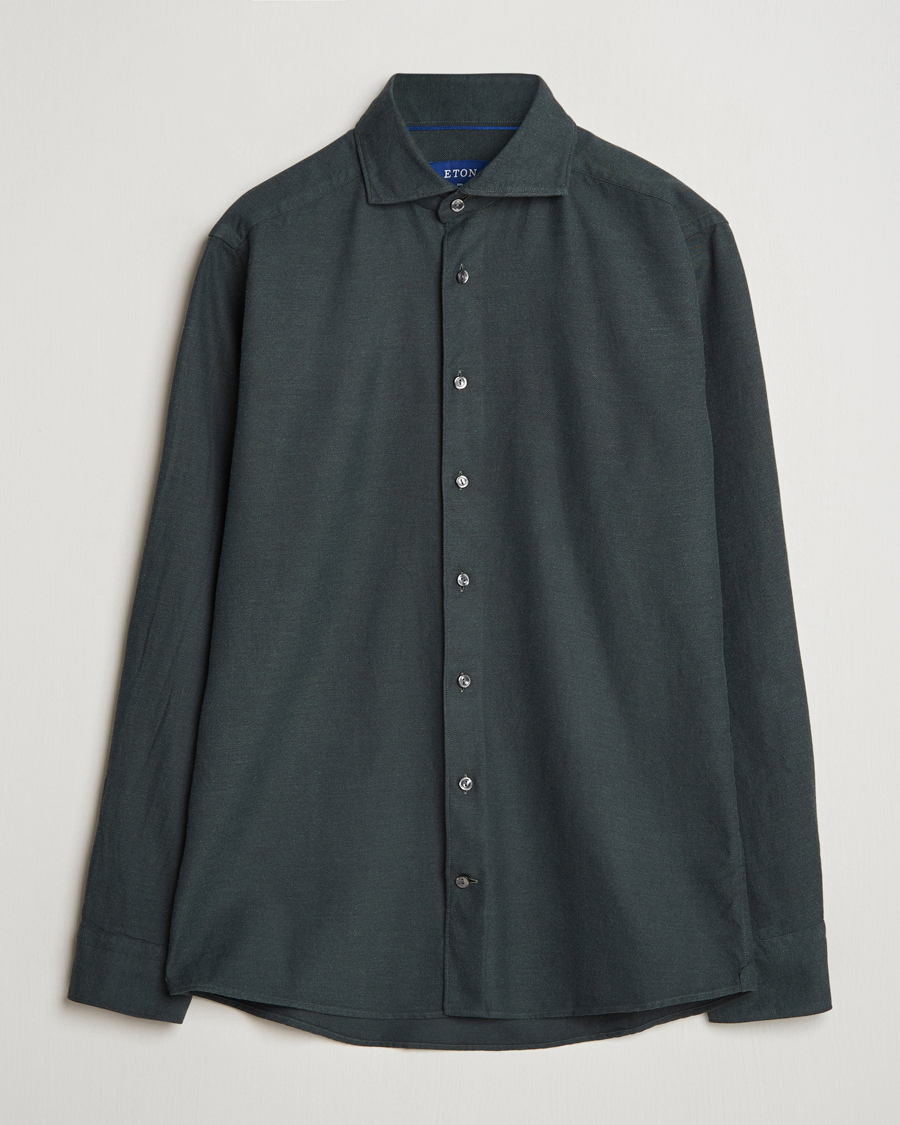 Hombres | Camisas | Eton | Slim Fit Twill Flannel Shirt Dark Green