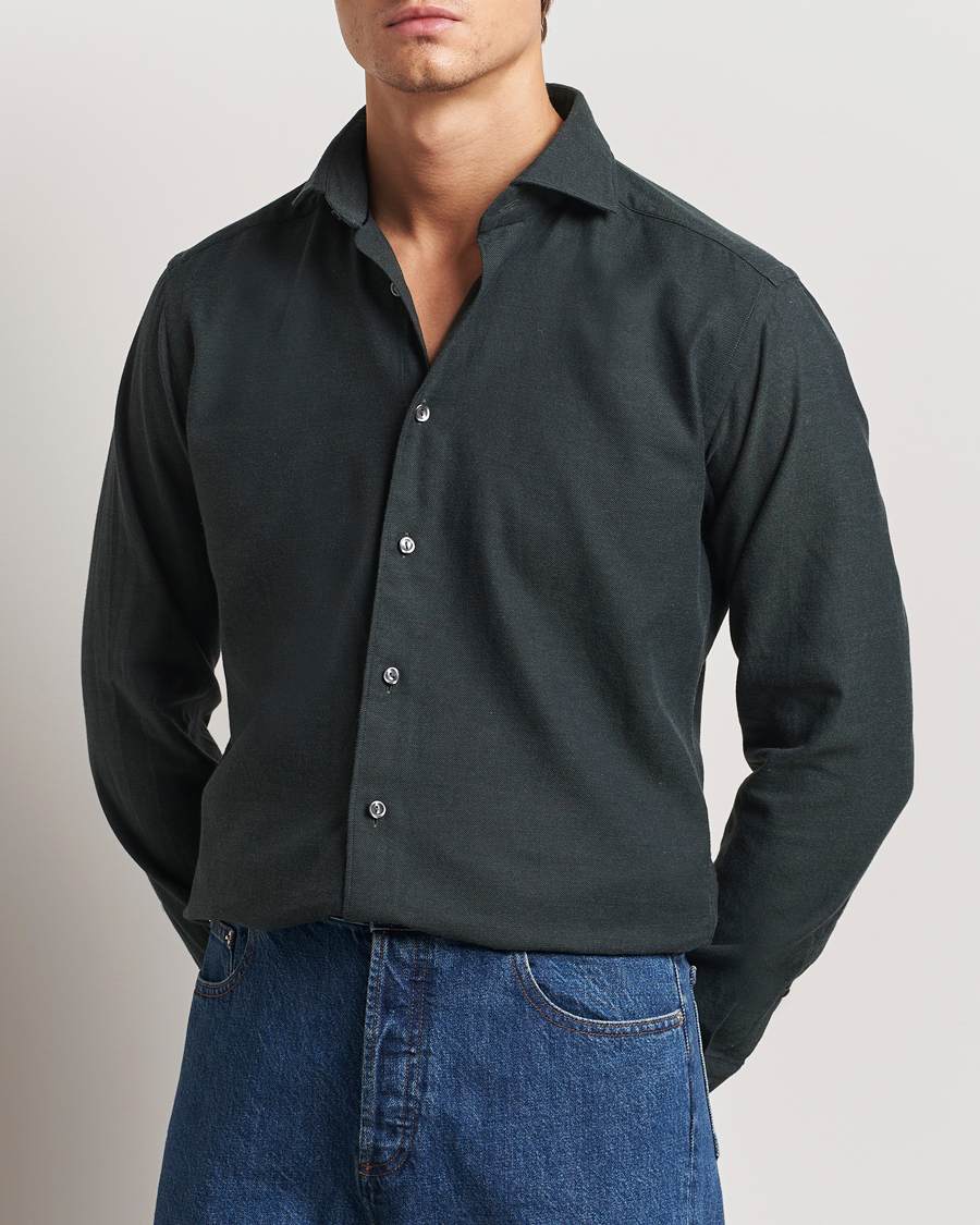 Hombres | Camisas | Eton | Slim Fit Twill Flannel Shirt Dark Green