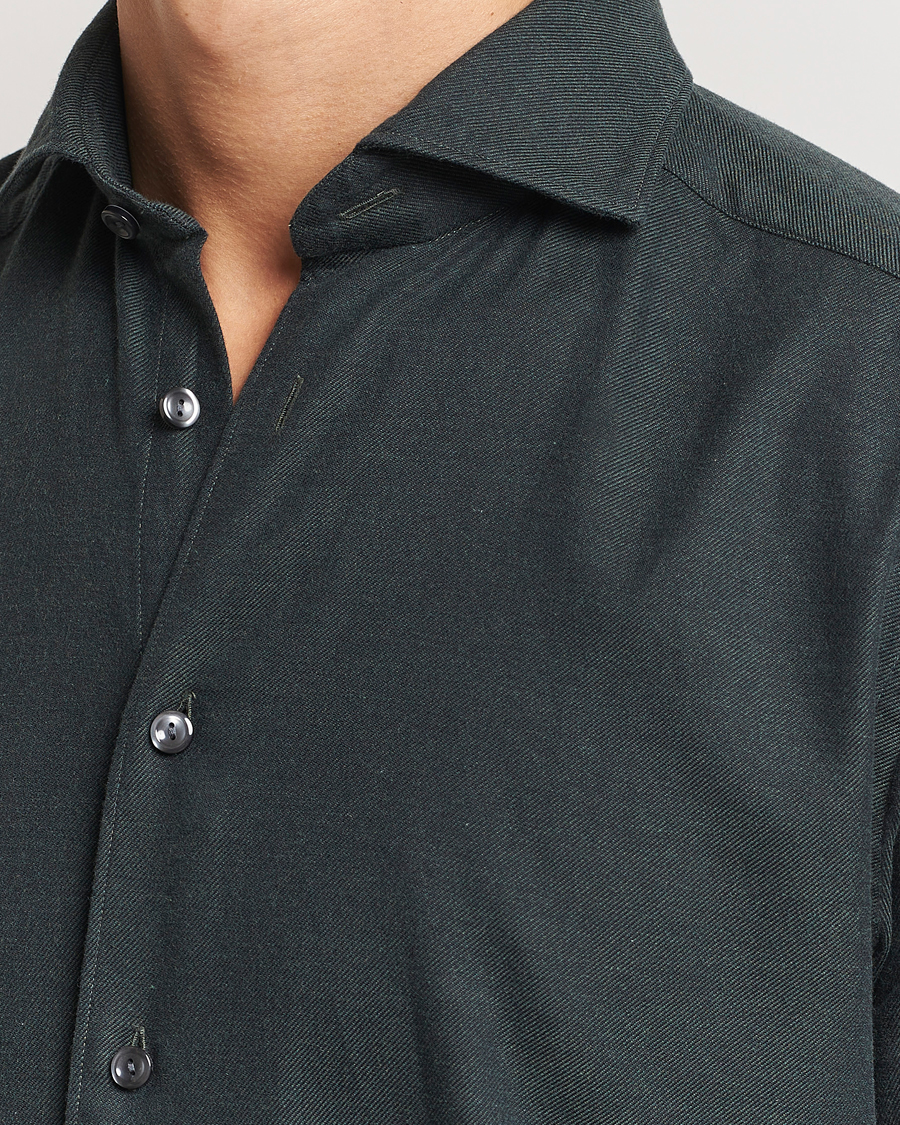 Hombres | Camisas | Eton | Slim Fit Twill Flannel Shirt Dark Green