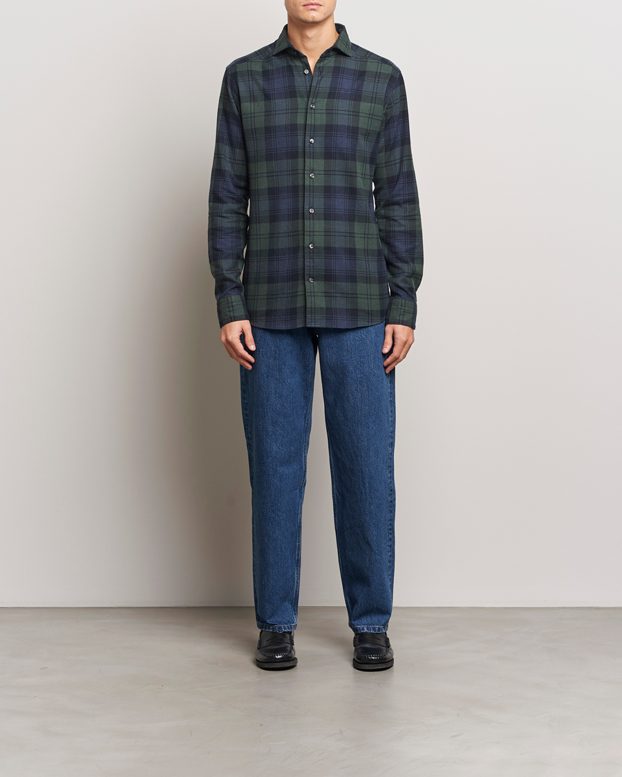 Hombres | Camisas | Eton | Slim Fit Checked Flannel Shirt Dark Green