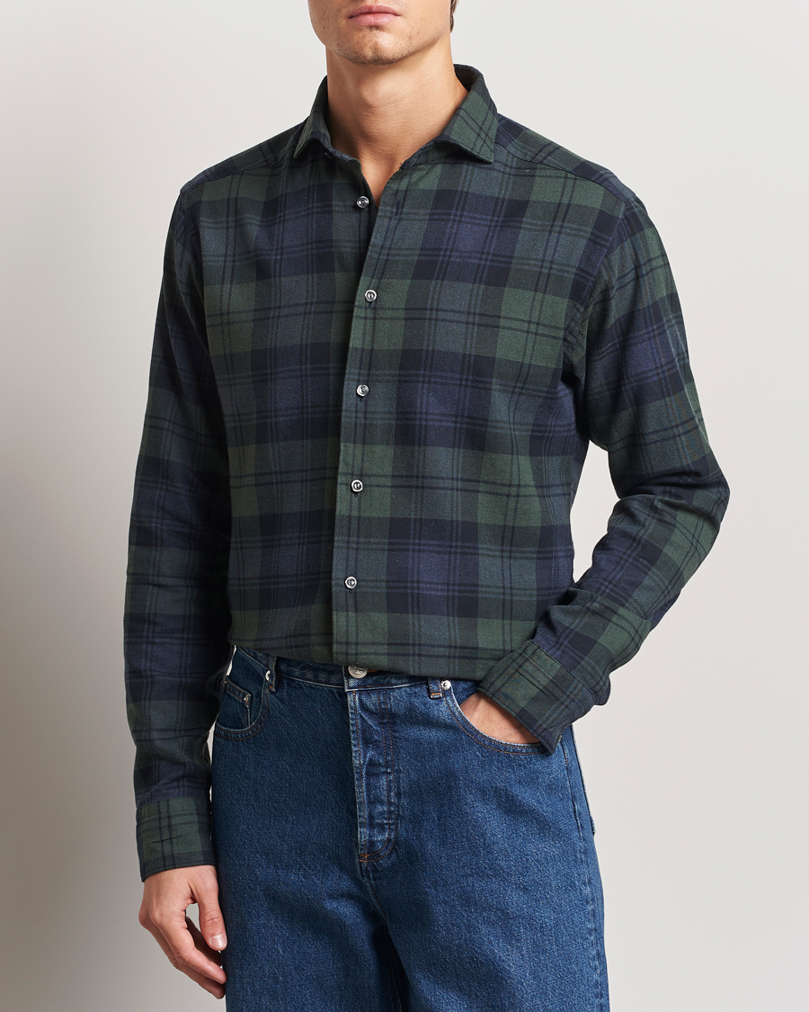 Hombres | Camisas | Eton | Slim Fit Checked Flannel Shirt Dark Green