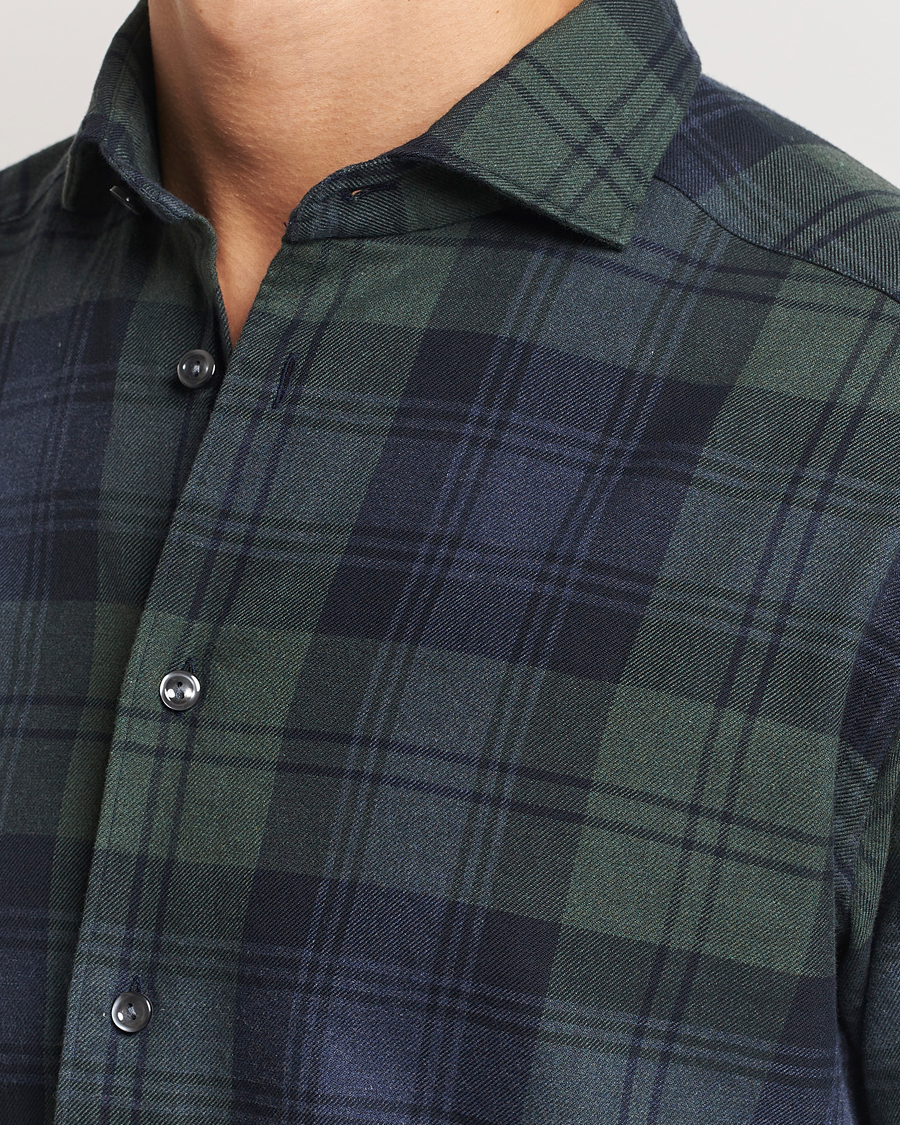 Hombres | Camisas | Eton | Slim Fit Checked Flannel Shirt Dark Green