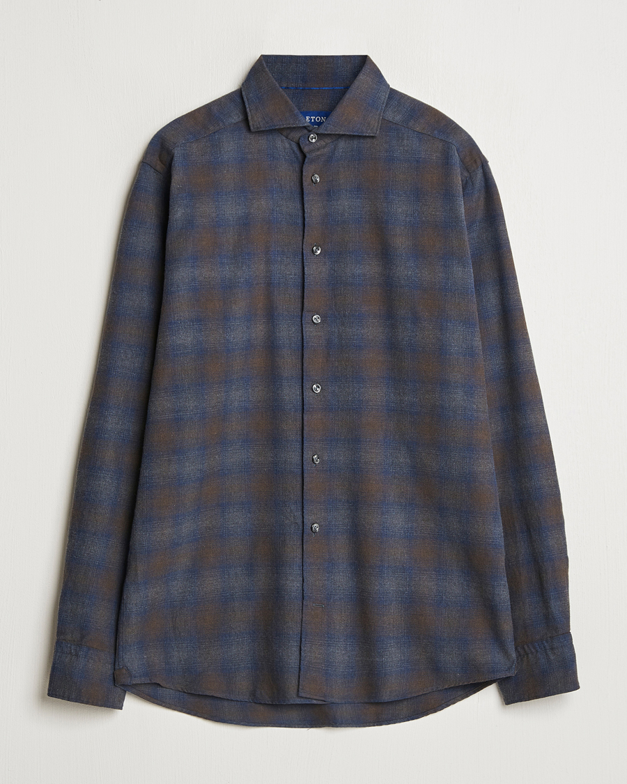 Hombres | Camisas | Eton | Slim Fit Checked Flannel Shirt Navy Blue