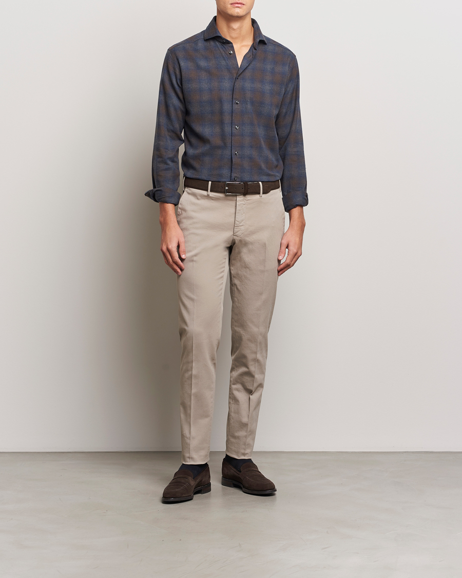 Hombres | Camisas | Eton | Slim Fit Checked Flannel Shirt Navy Blue