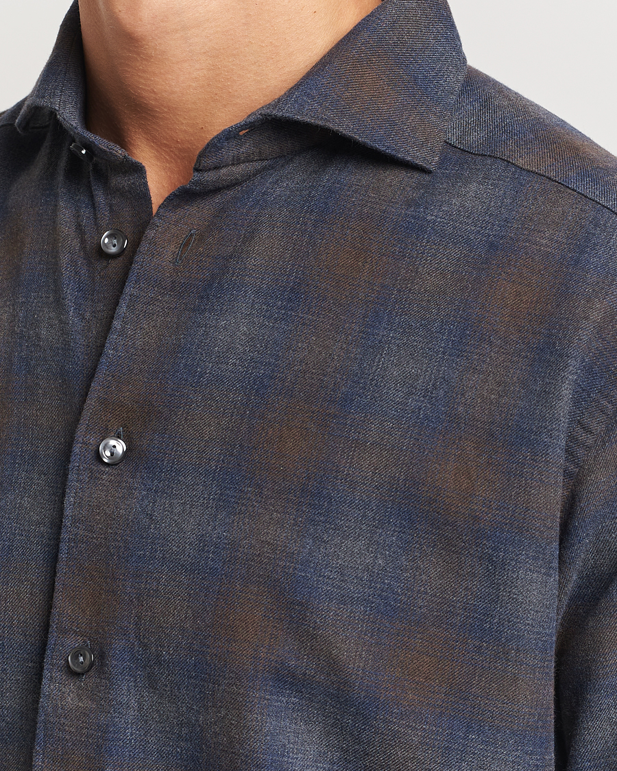 Hombres | Camisas | Eton | Slim Fit Checked Flannel Shirt Navy Blue