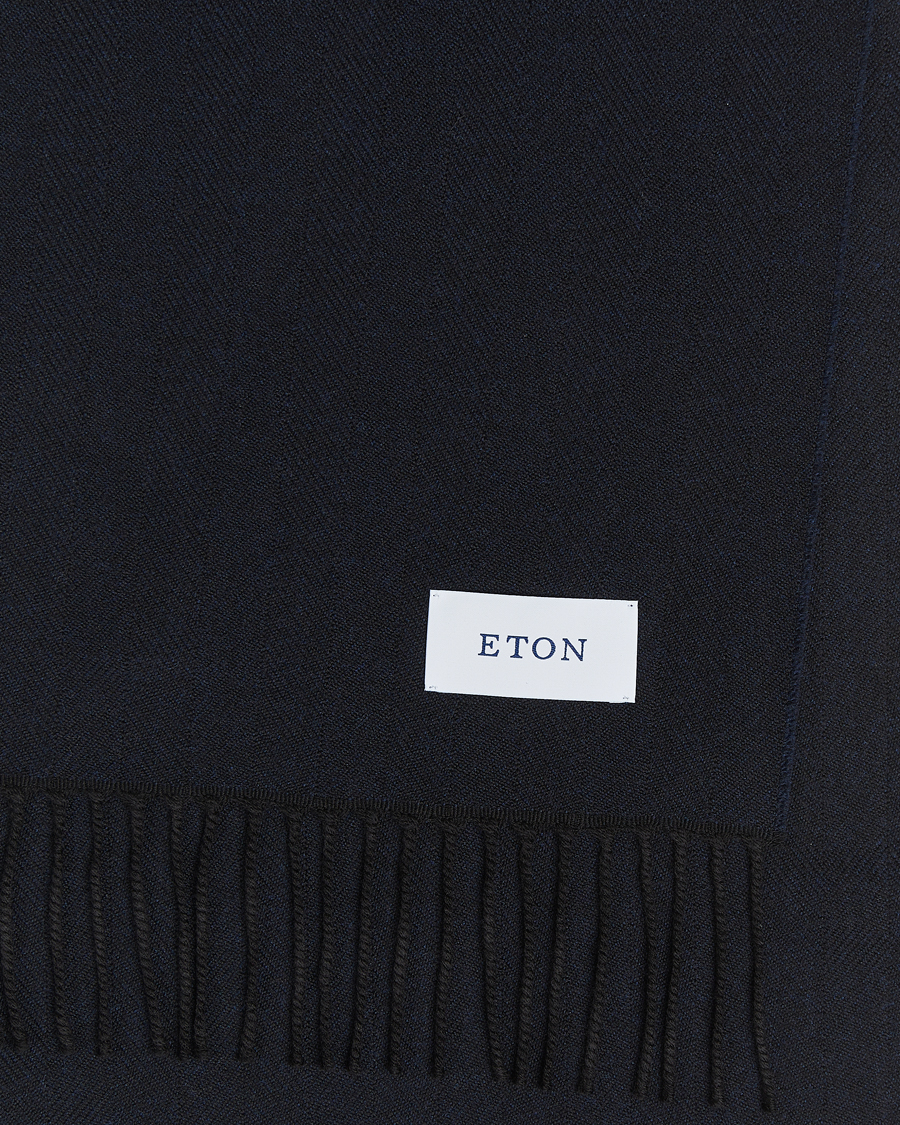 Hombres | Eton Merino Wool Herringbone Scarf Navy Blue | Eton | Merino Wool Herringbone Scarf Navy Blue