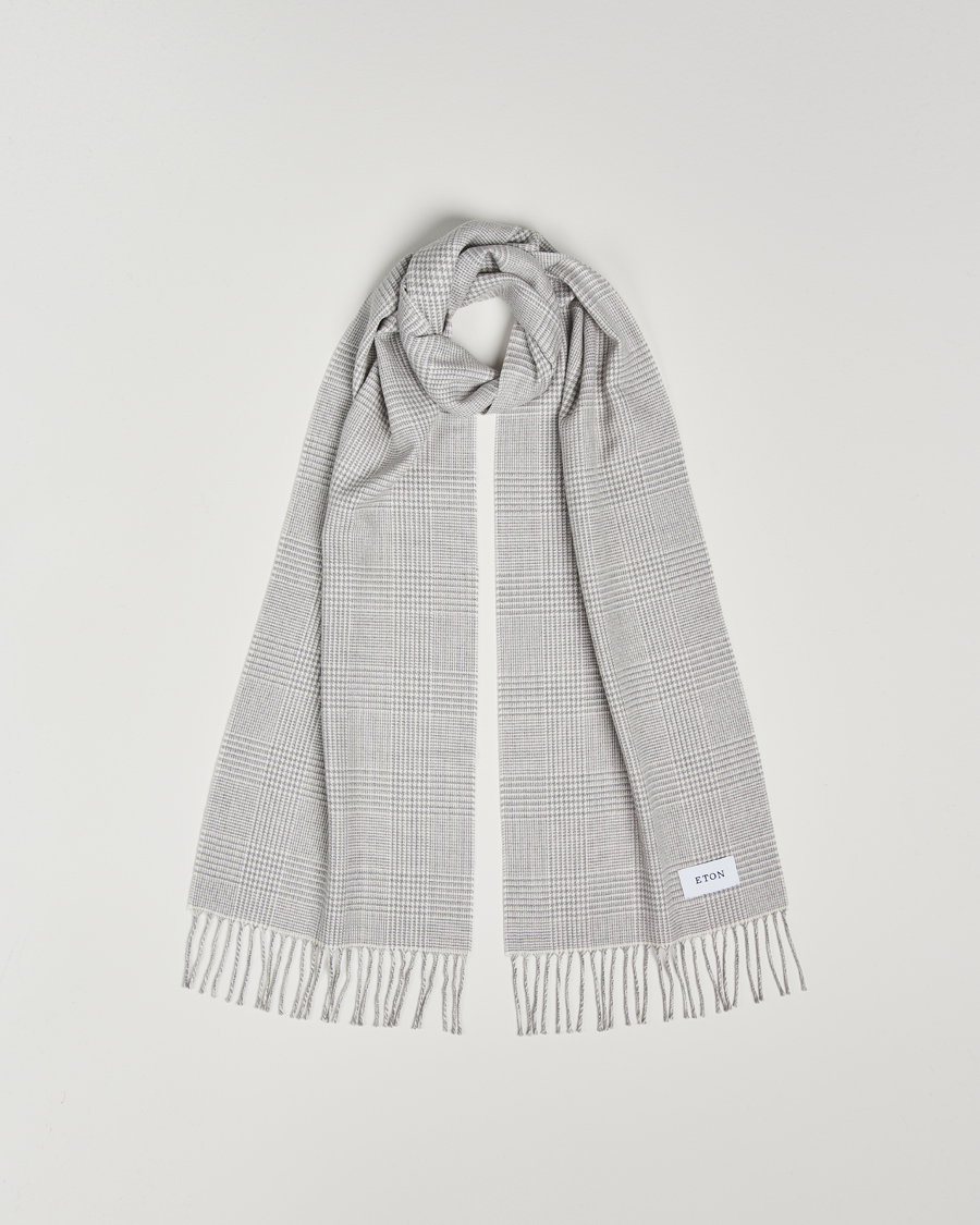 Hombres | Eton Merino Wool Prince Of Wales Scarf Grey | Eton | Merino Wool Prince Of Wales Scarf Grey
