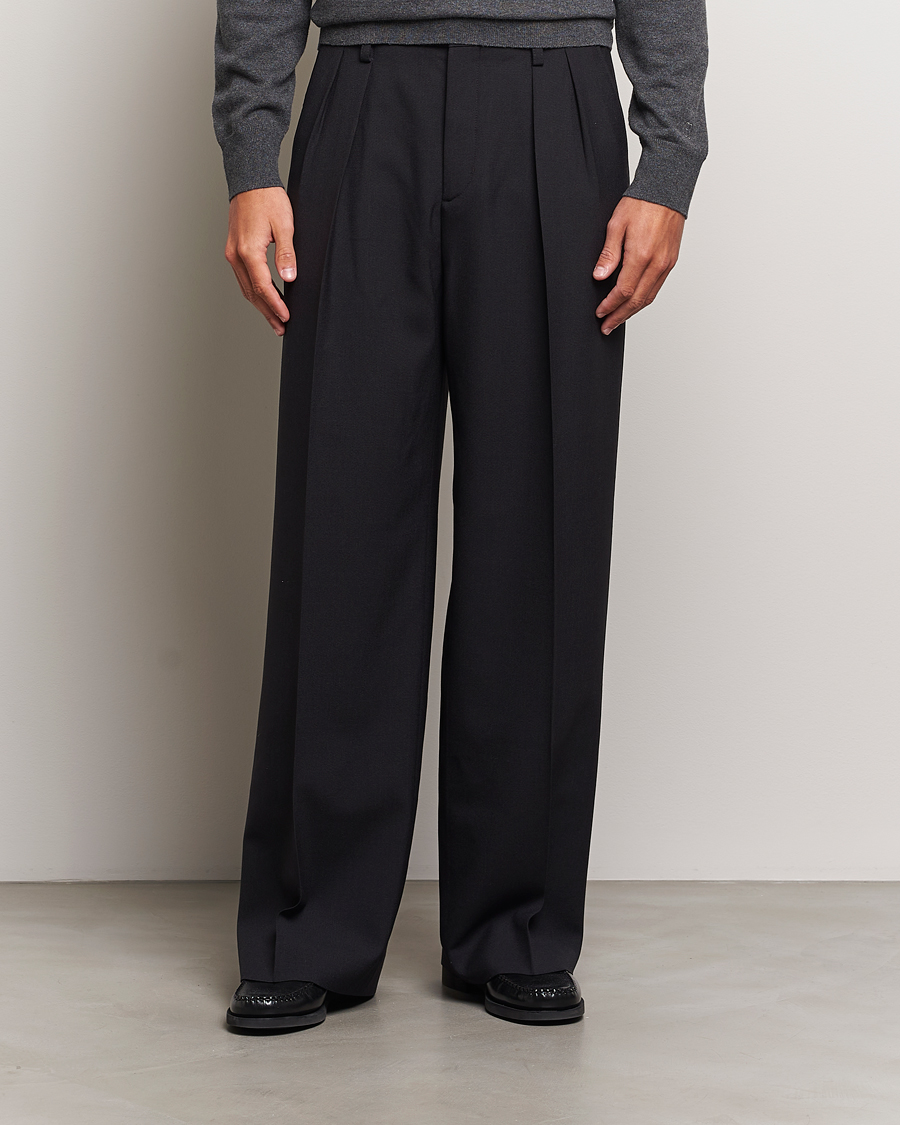 Hombres | Pantalones | Filippa K | Milo Wide Wool Trousers Black