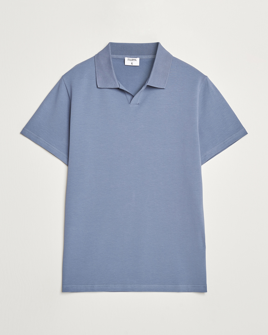 Hombres | Polos | Filippa K | Soft Lycra Polo T-Shirt Grey Blue