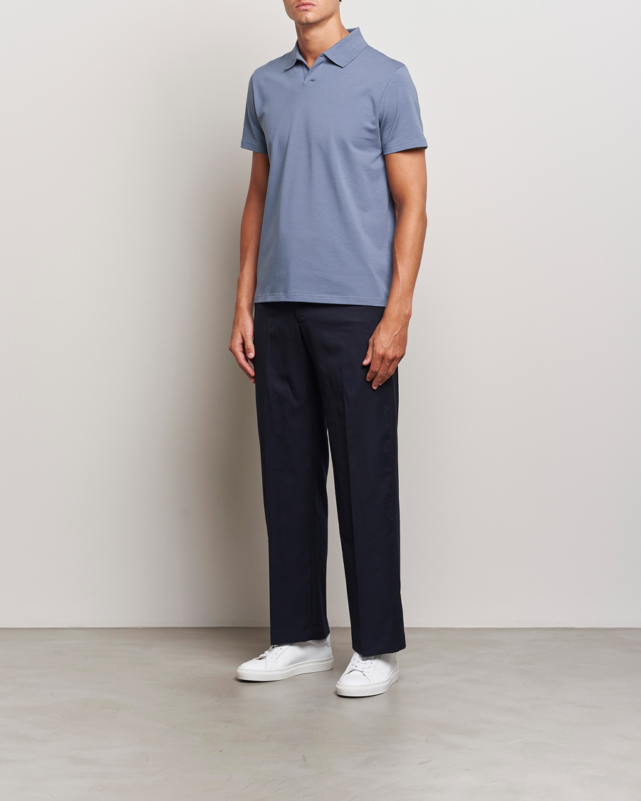 Hombres | Polos | Filippa K | Soft Lycra Polo T-Shirt Grey Blue
