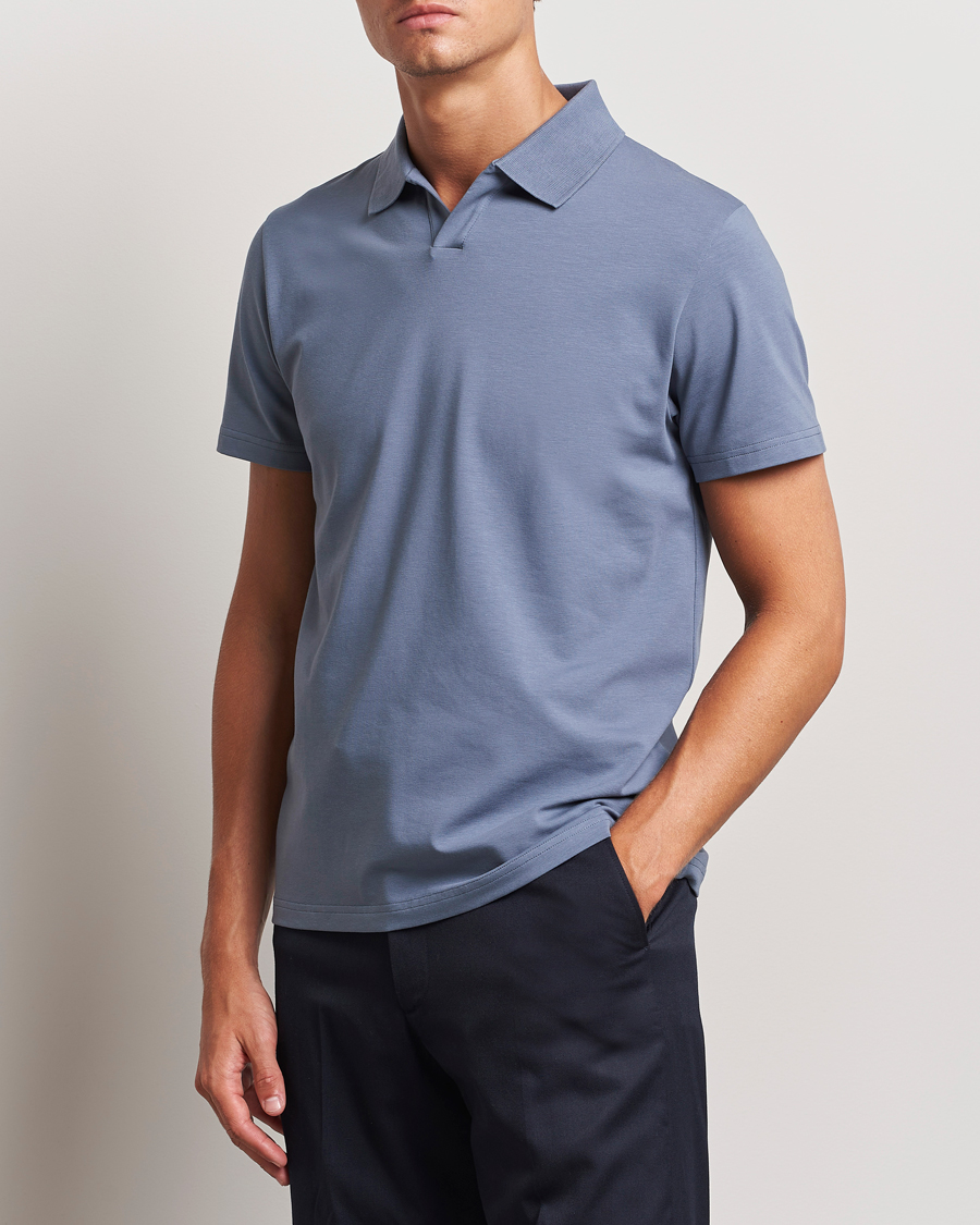Hombres | Polos | Filippa K | Soft Lycra Polo T-Shirt Grey Blue