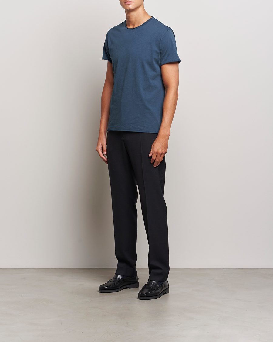 Hombres | Camisetas | Filippa K | Roll Neck Crew Neck T-Shirt Dawn Blue