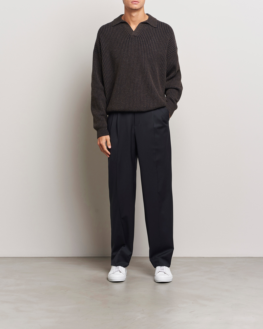 Hombres | Jerséis y prendas de punto | Filippa K | Rib Knitted Polo Shirt Mocha/Navy