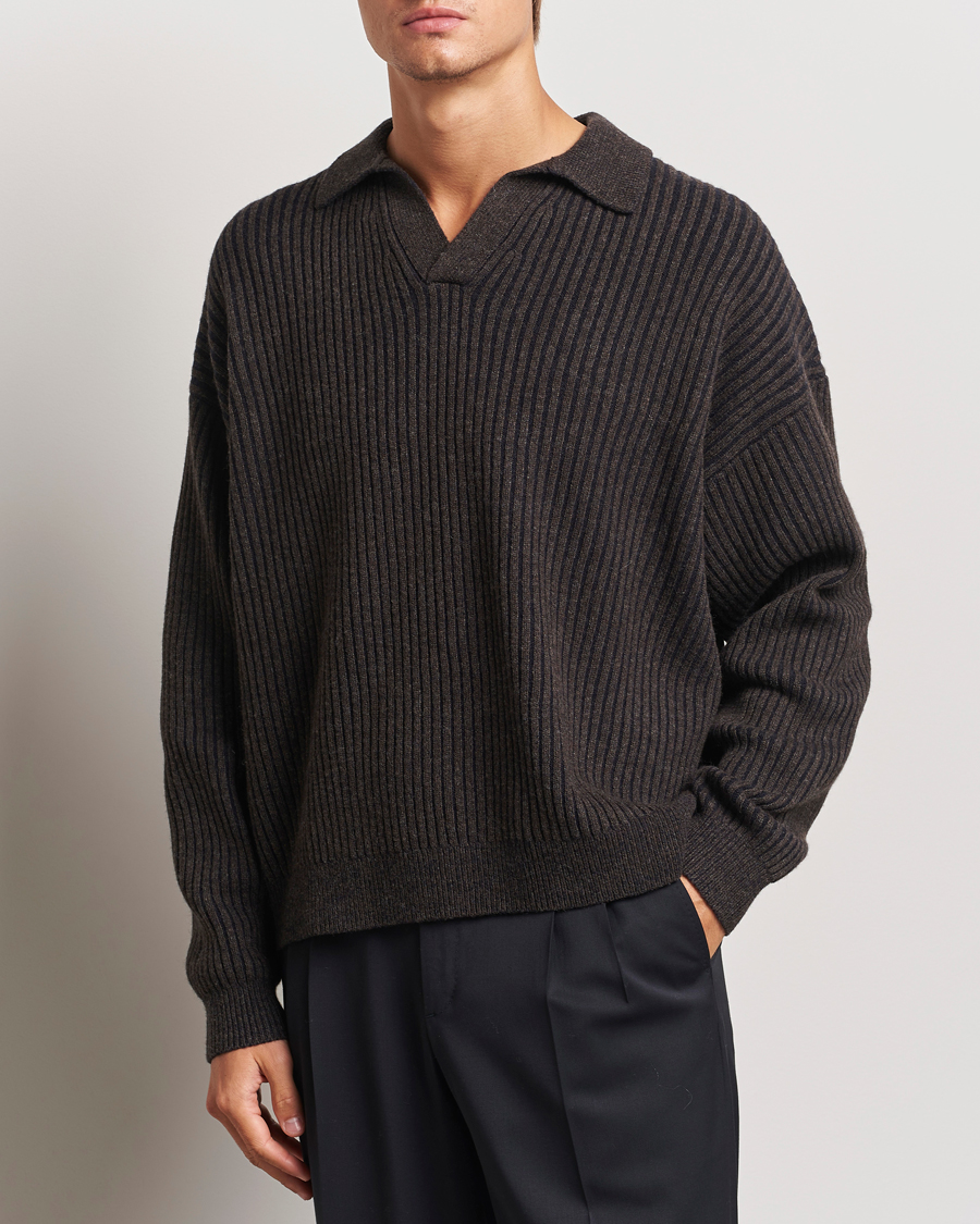 Hombres | Jerséis y prendas de punto | Filippa K | Rib Knitted Polo Shirt Mocha/Navy