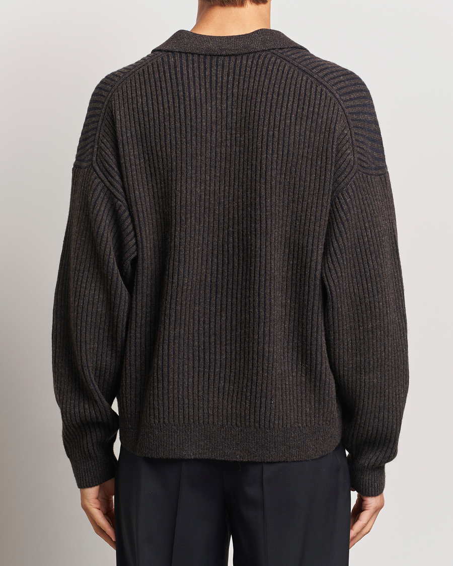 Hombres | Jerséis y prendas de punto | Filippa K | Rib Knitted Polo Shirt Mocha/Navy