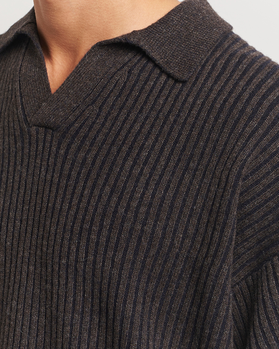 Hombres | Jerséis y prendas de punto | Filippa K | Rib Knitted Polo Shirt Mocha/Navy