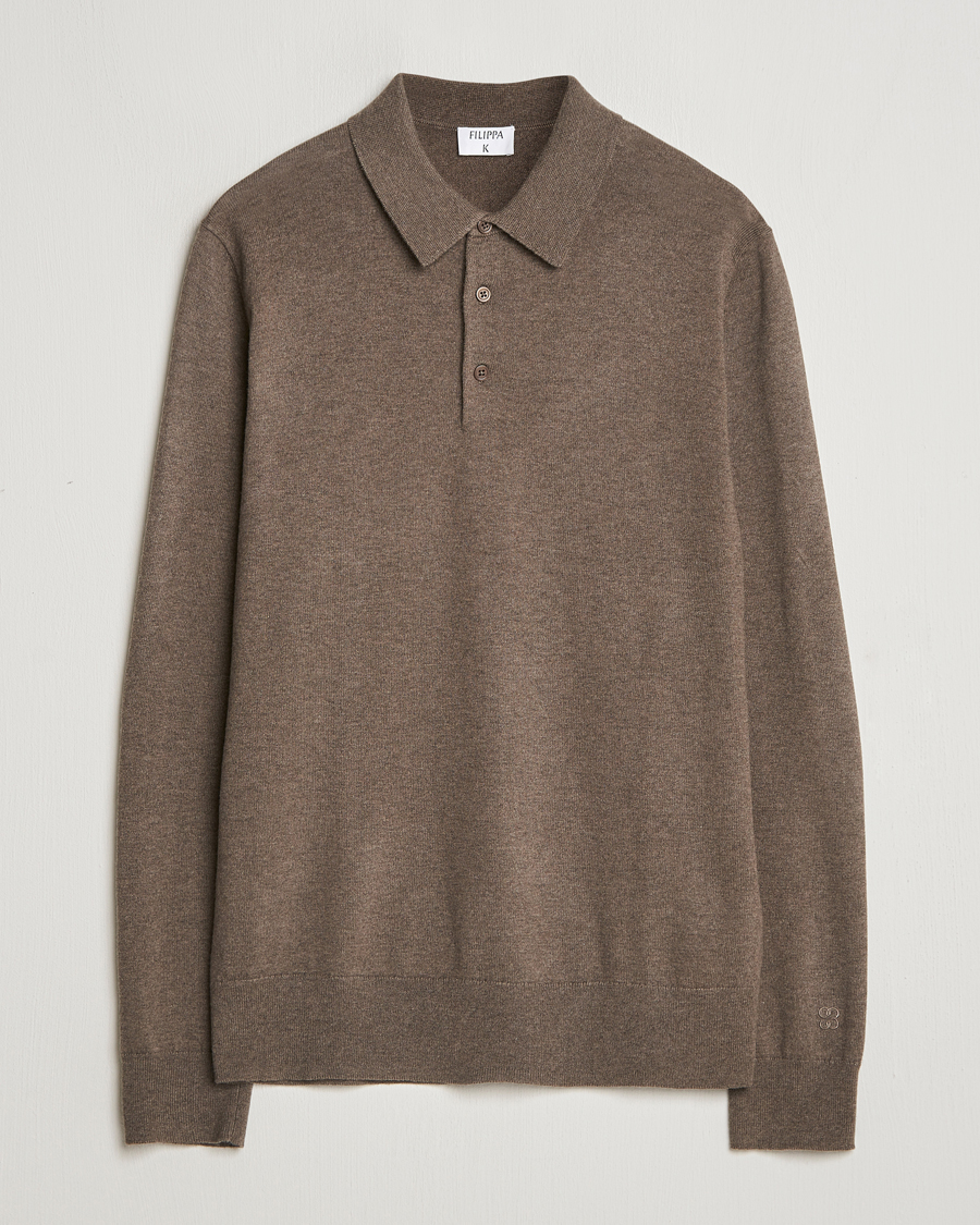 Hombres | Jerséis y prendas de punto | Filippa K | Knitted Polo Shirt Dark Sage Melange