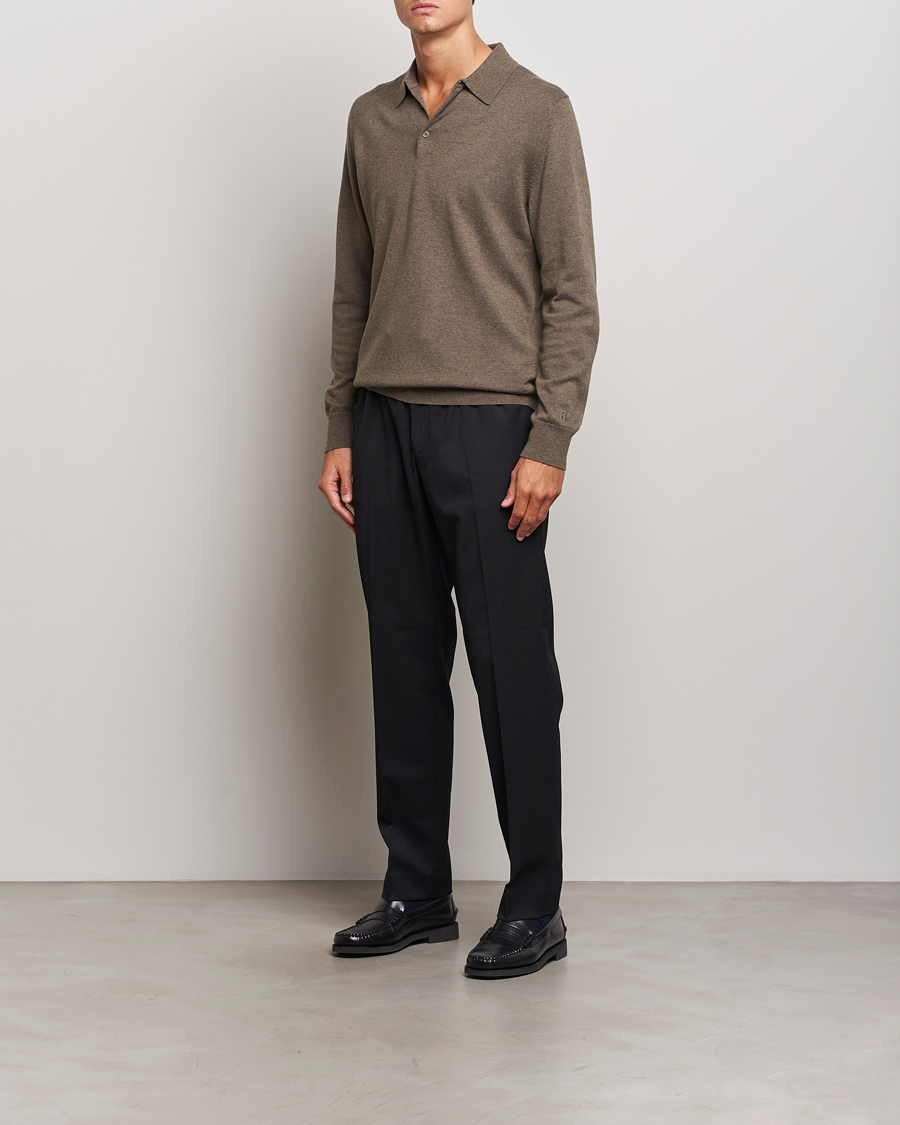 Hombres | Jerséis y prendas de punto | Filippa K | Knitted Polo Shirt Dark Sage Melange