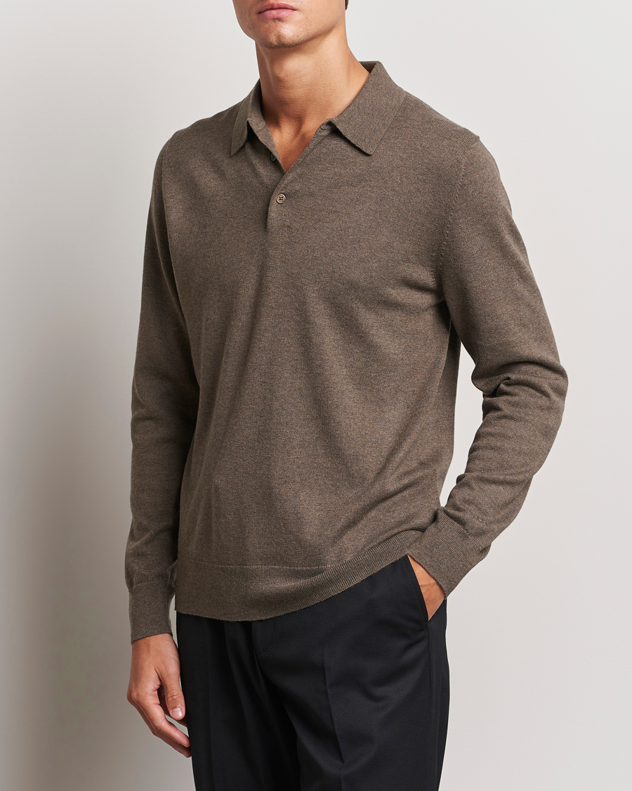 Hombres | Jerséis y prendas de punto | Filippa K | Knitted Polo Shirt Dark Sage Melange