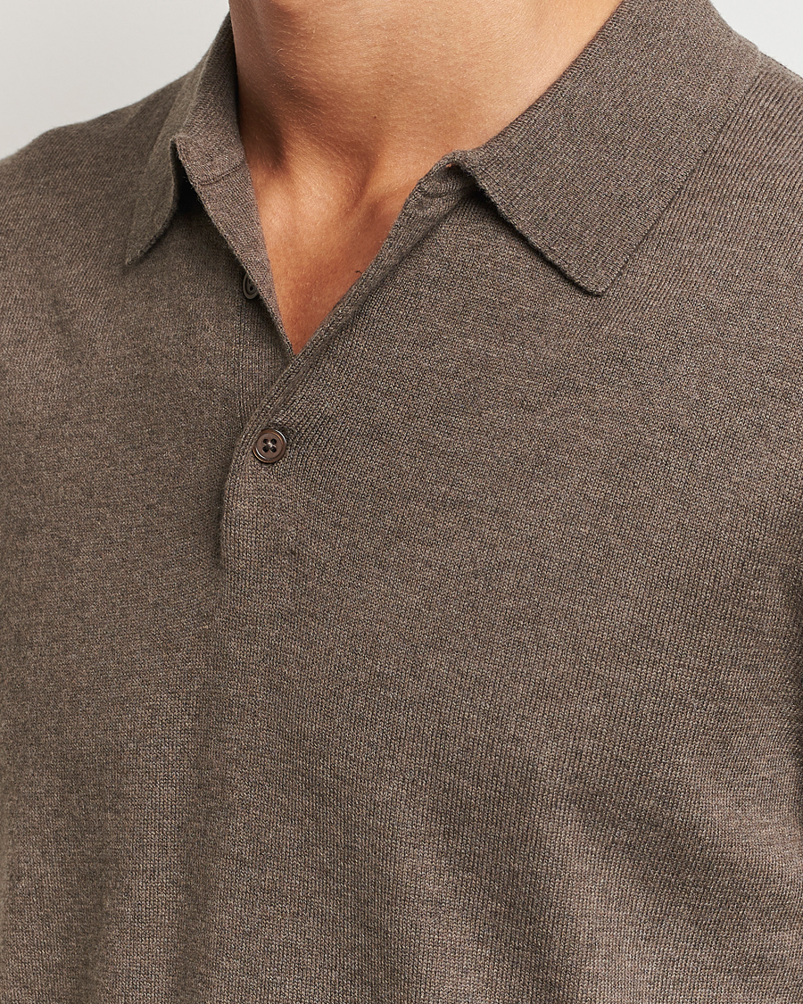 Hombres | Jerséis y prendas de punto | Filippa K | Knitted Polo Shirt Dark Sage Melange