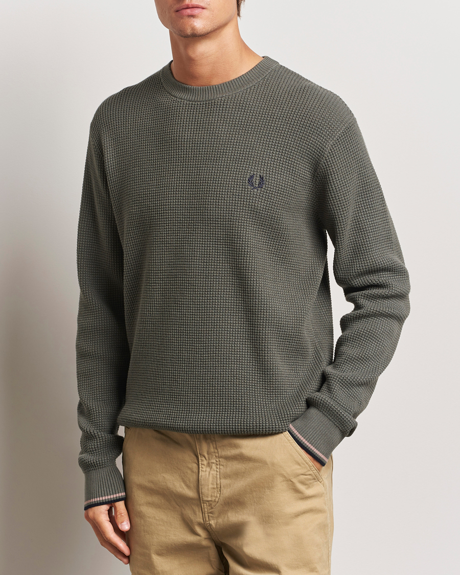 Hombres | Jerséis y prendas de punto | Fred Perry | Waffle Stitch Jumper Field Green
