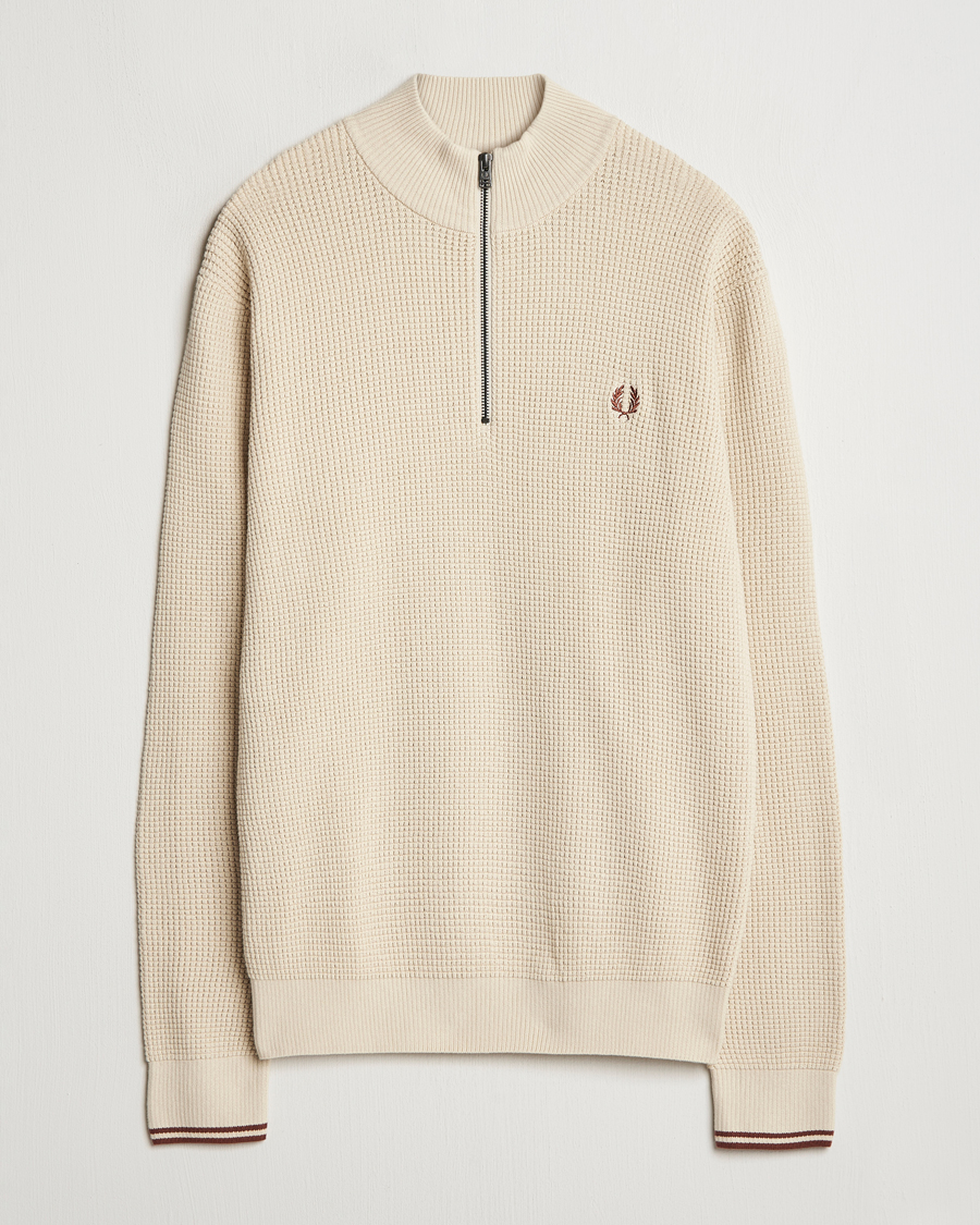 Hombres | Jerséis y prendas de punto | Fred Perry | Waffle Stitch Half Zip Oatmeal