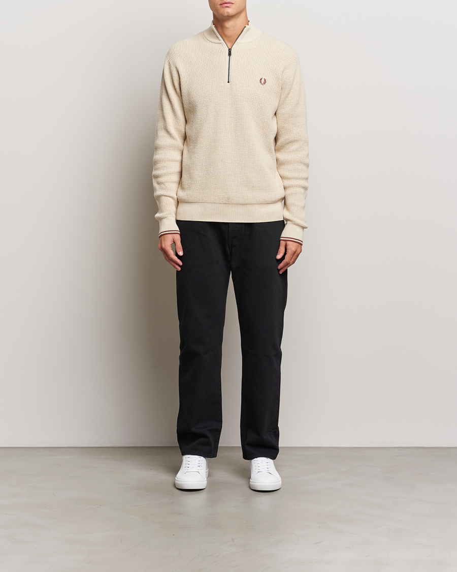 Hombres | Jerséis y prendas de punto | Fred Perry | Waffle Stitch Half Zip Oatmeal