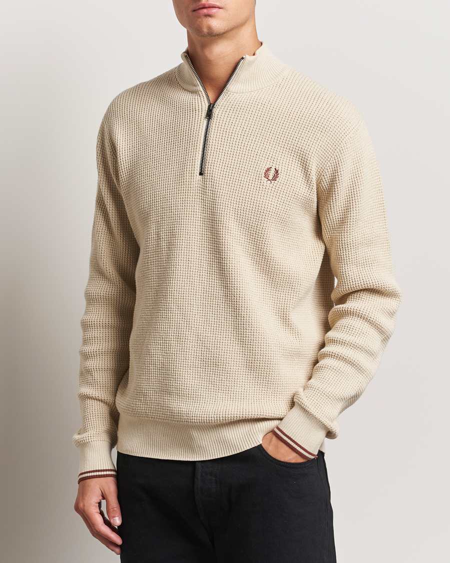 Hombres | Jerséis y prendas de punto | Fred Perry | Waffle Stitch Half Zip Oatmeal