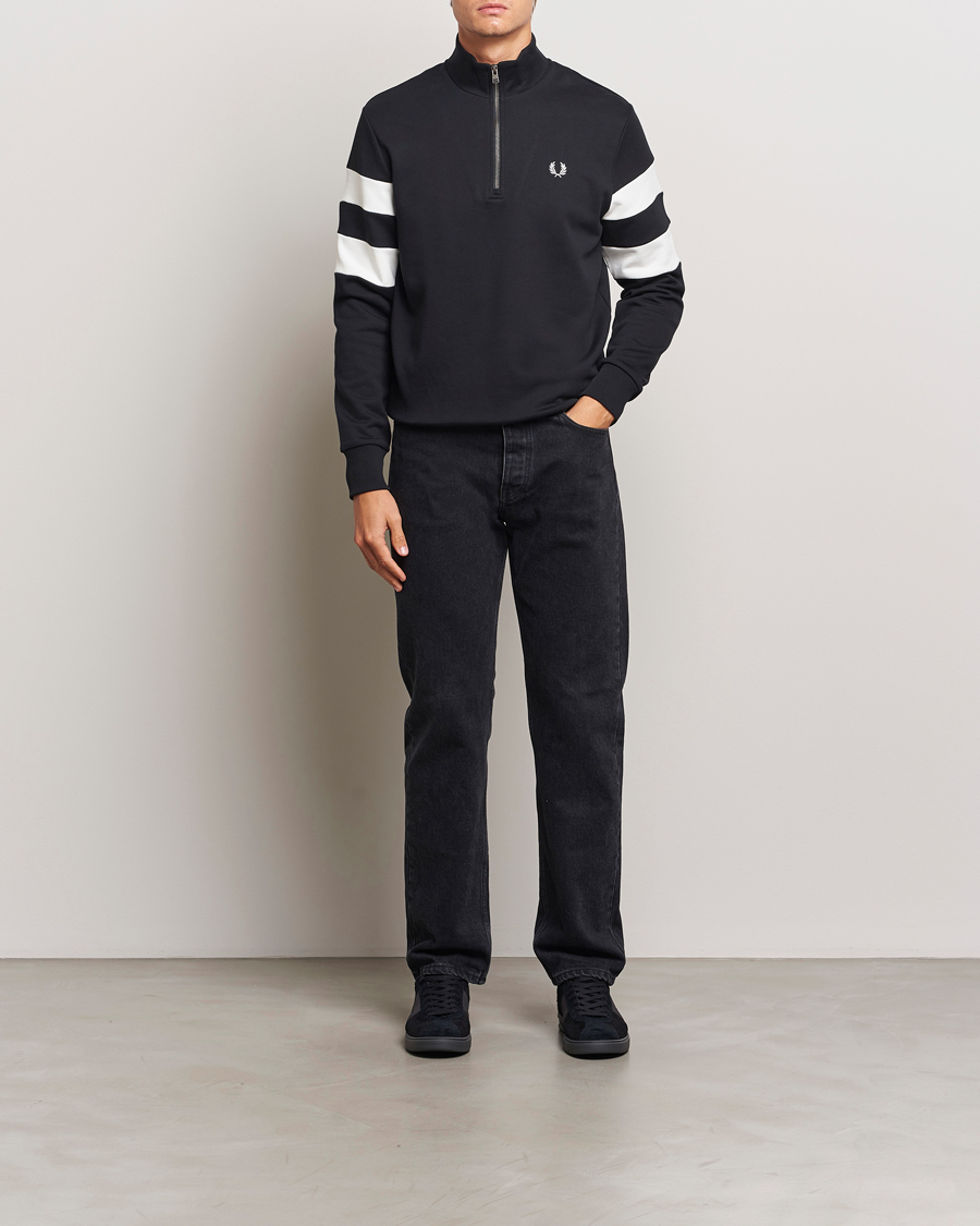 Hombres | Jerséis y prendas de punto | Fred Perry | Tipped Sleeve Half Zip Sweatshirt Black