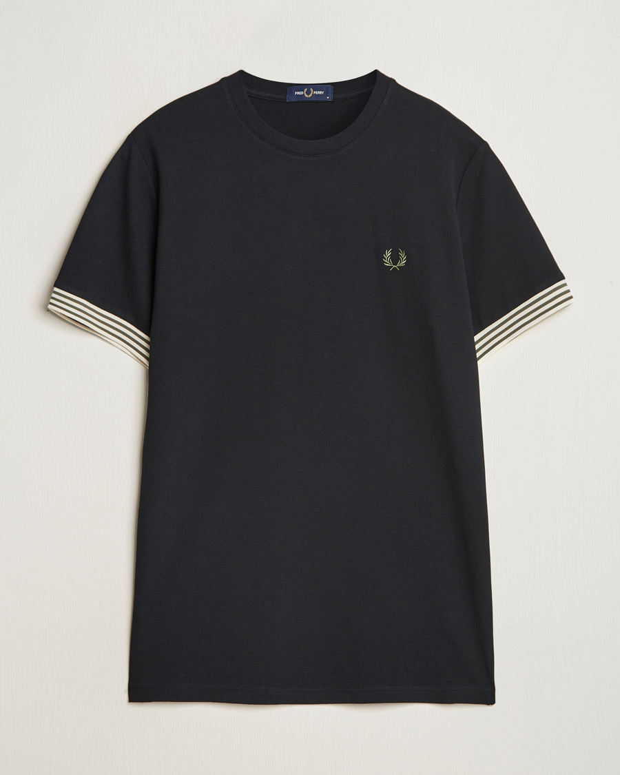 Hombres | Camisetas | Fred Perry | Striped Cuff Crew Neck T-Shirt Black