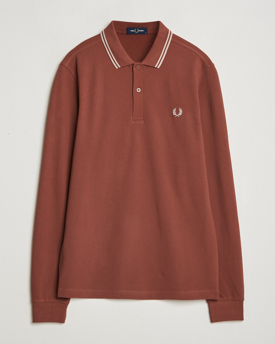Hombres | Jerséis y prendas de punto | Fred Perry | Twin Tipped Long Sleeve Polo Shirt Whiskey Brown