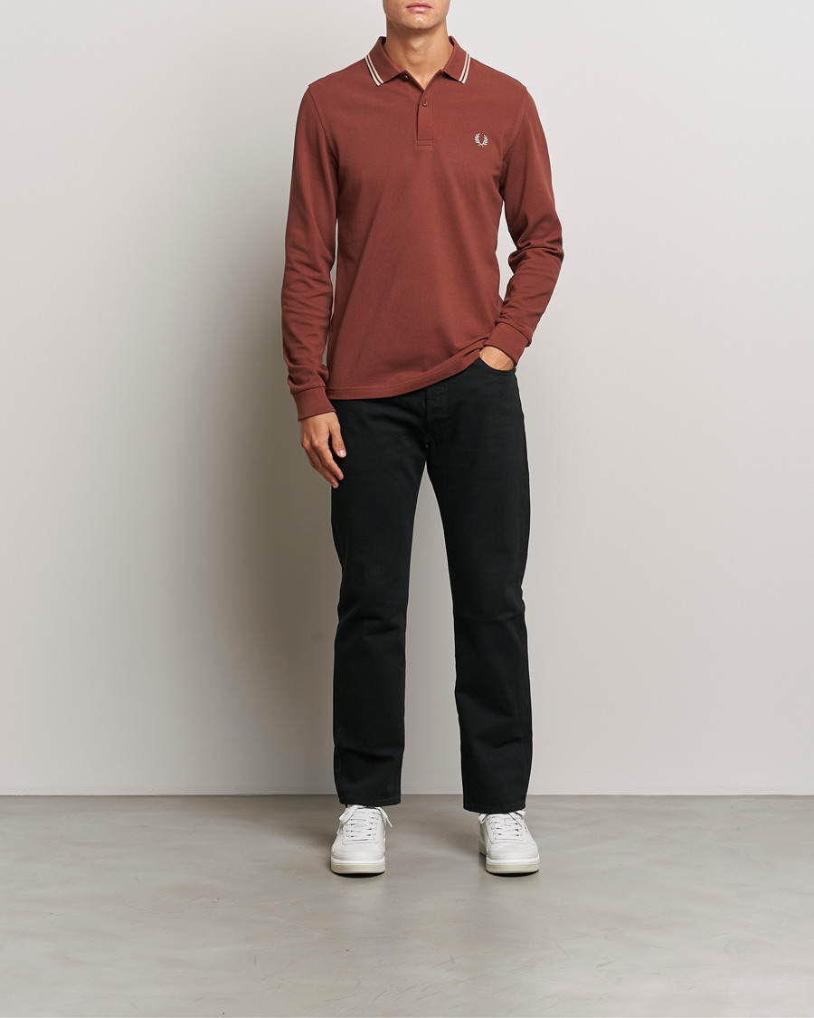 Hombres | Jerséis y prendas de punto | Fred Perry | Twin Tipped Long Sleeve Polo Shirt Whiskey Brown