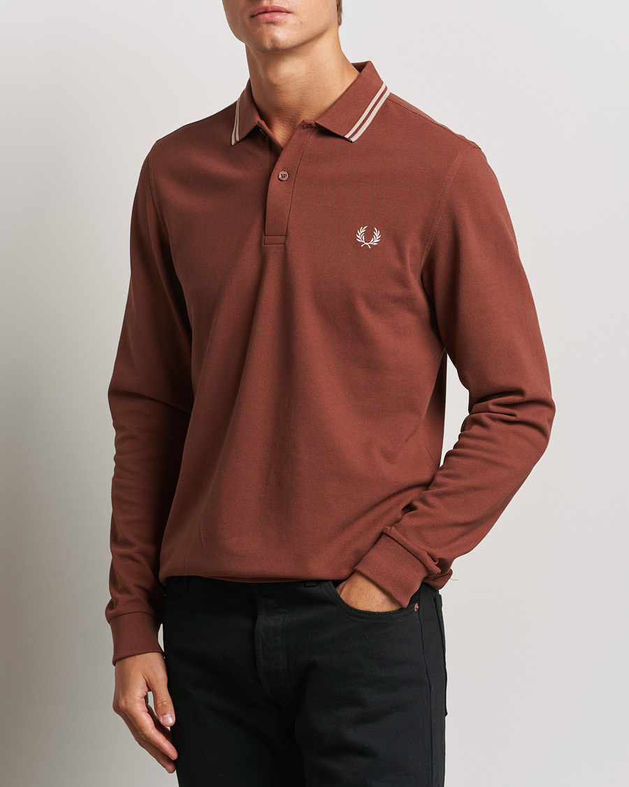 Hombres | Jerséis y prendas de punto | Fred Perry | Twin Tipped Long Sleeve Polo Shirt Whiskey Brown