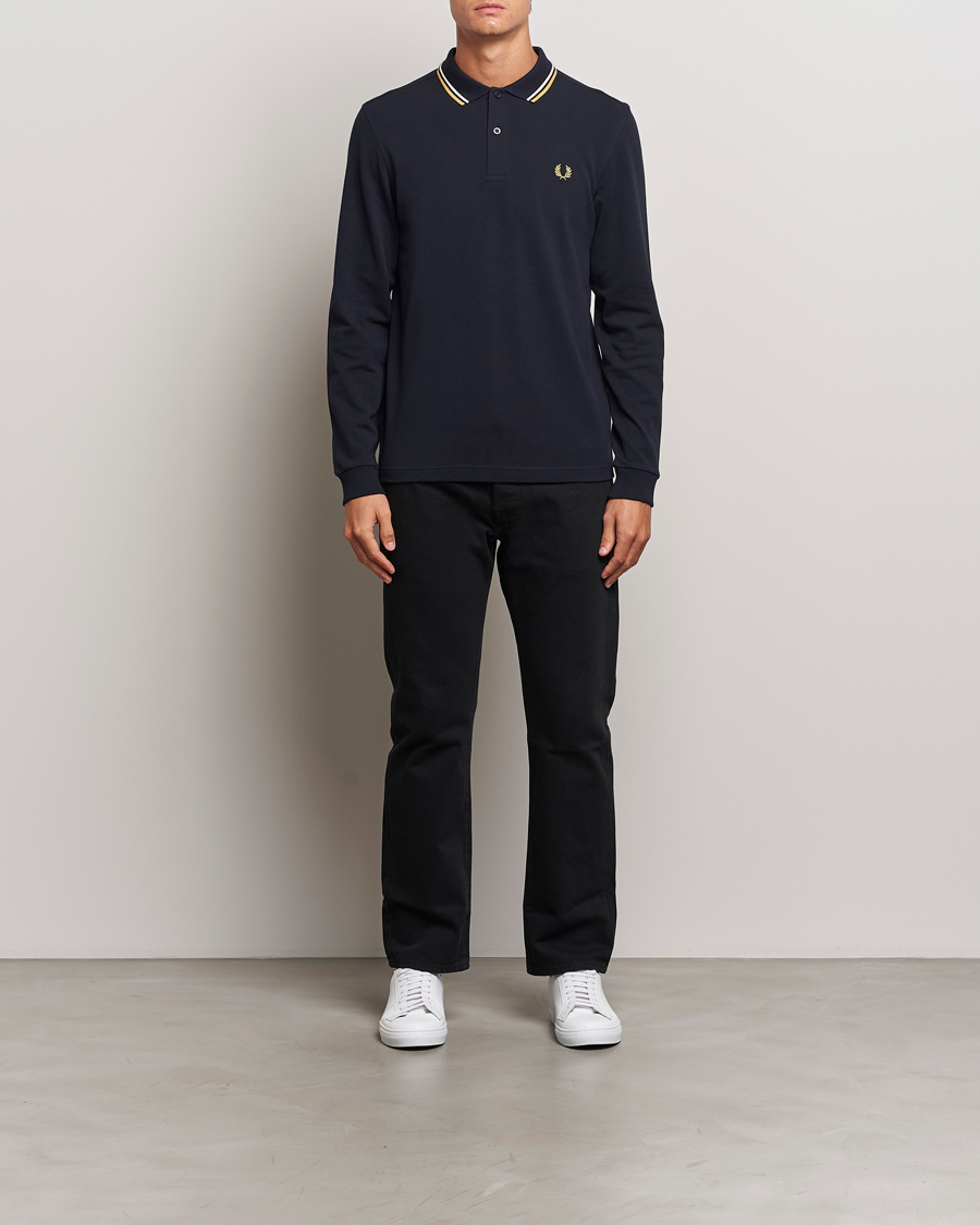 Hombres | Jerséis y prendas de punto | Fred Perry | Twin Tipped Long Sleeve Polo Shirt Navy