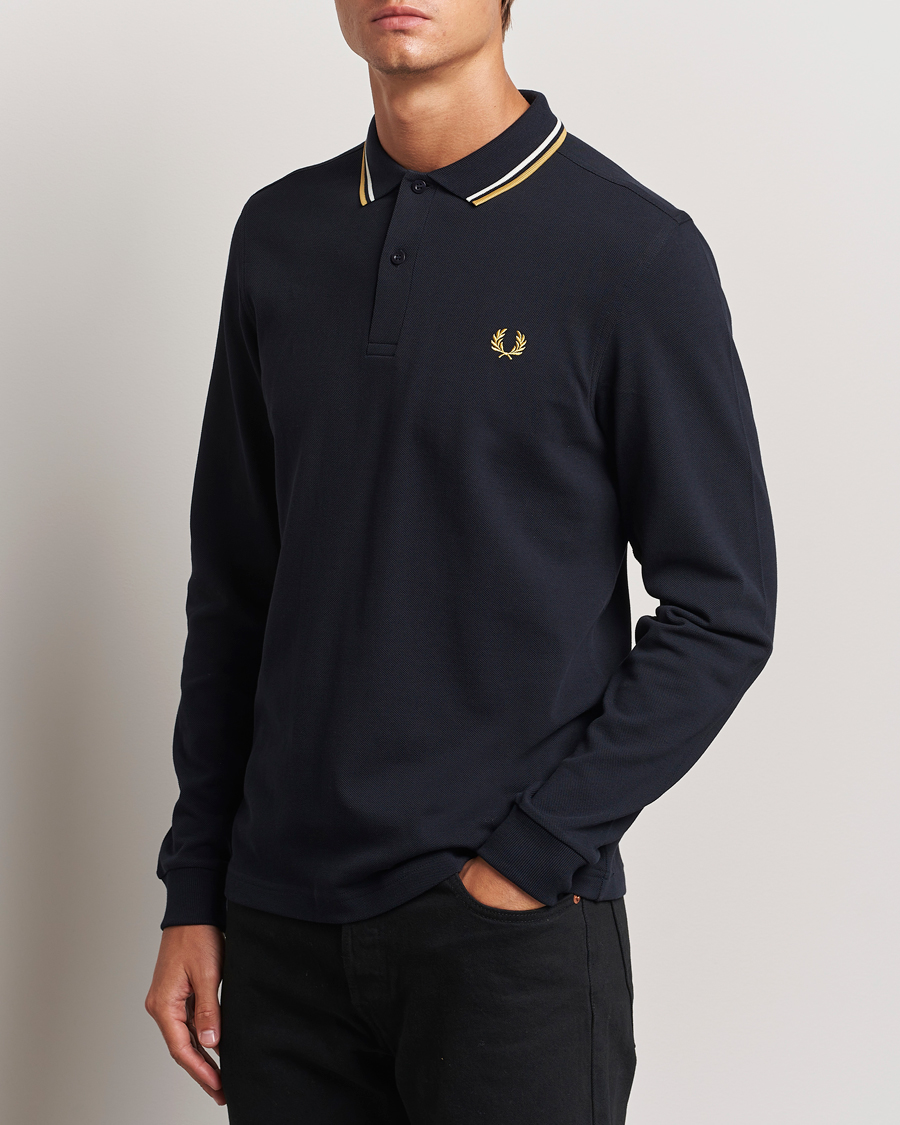Hombres | Jerséis y prendas de punto | Fred Perry | Twin Tipped Long Sleeve Polo Shirt Navy