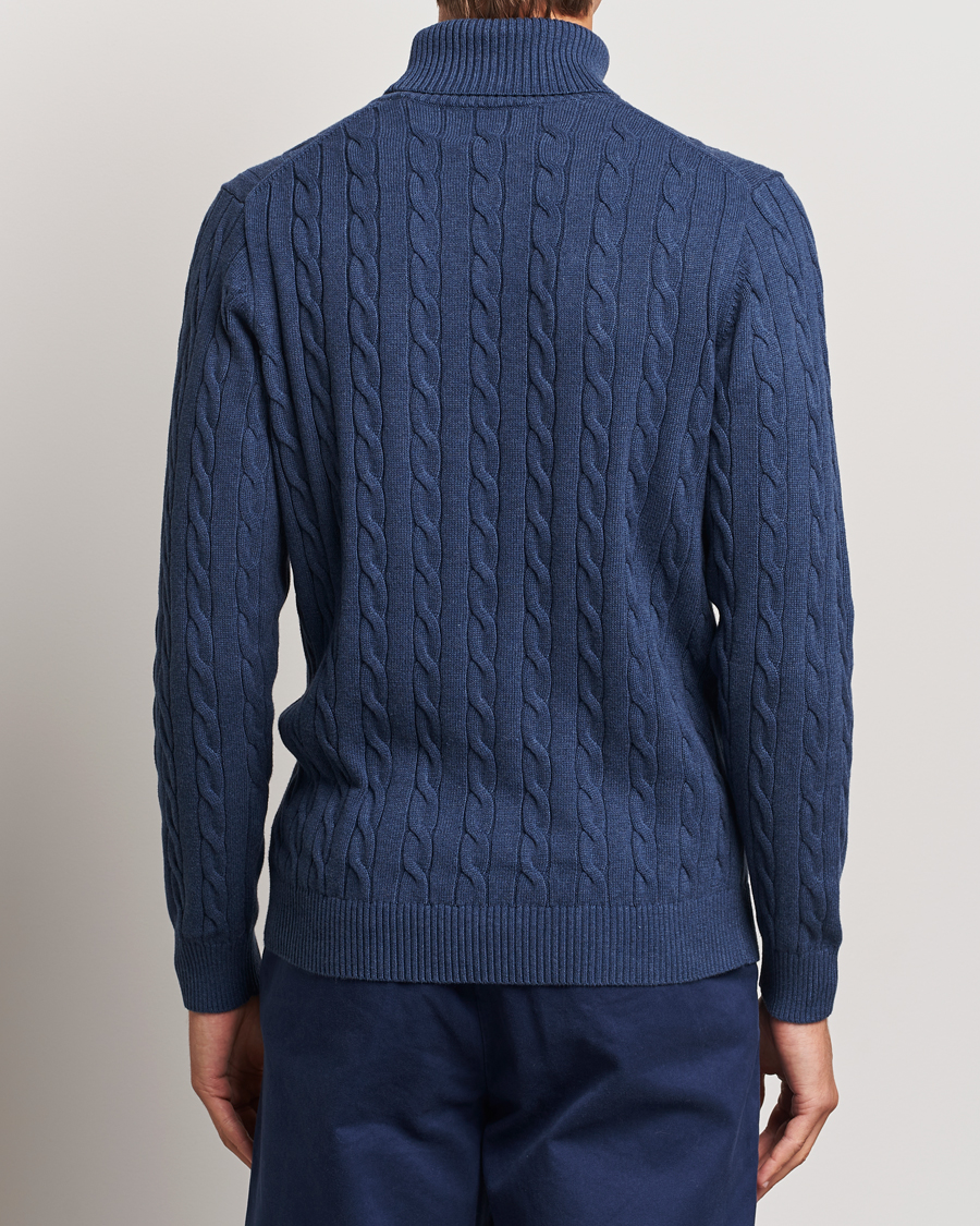Hombres | Jerséis y prendas de punto | GANT | Cotton Cable Turtle Neck Dark Jeans Blue Melange