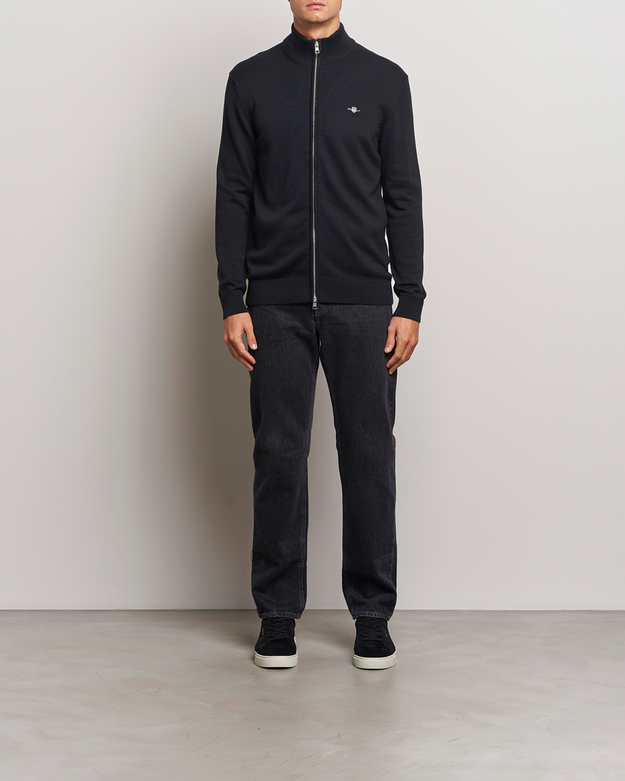 Hombres | Jerséis y prendas de punto | Gant | Cotton Full Zip Cardigan Black