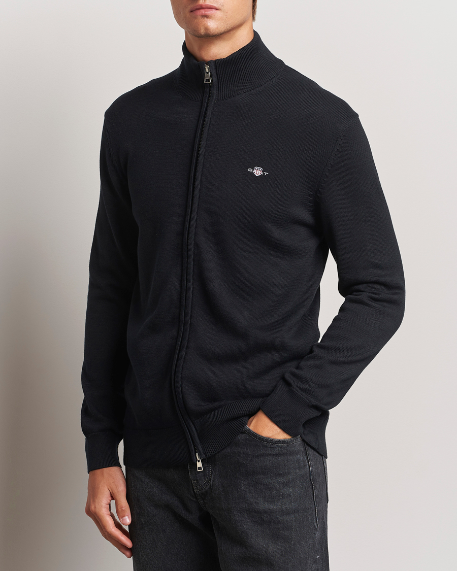 Hombres | Jerséis y prendas de punto | Gant | Cotton Full Zip Cardigan Black