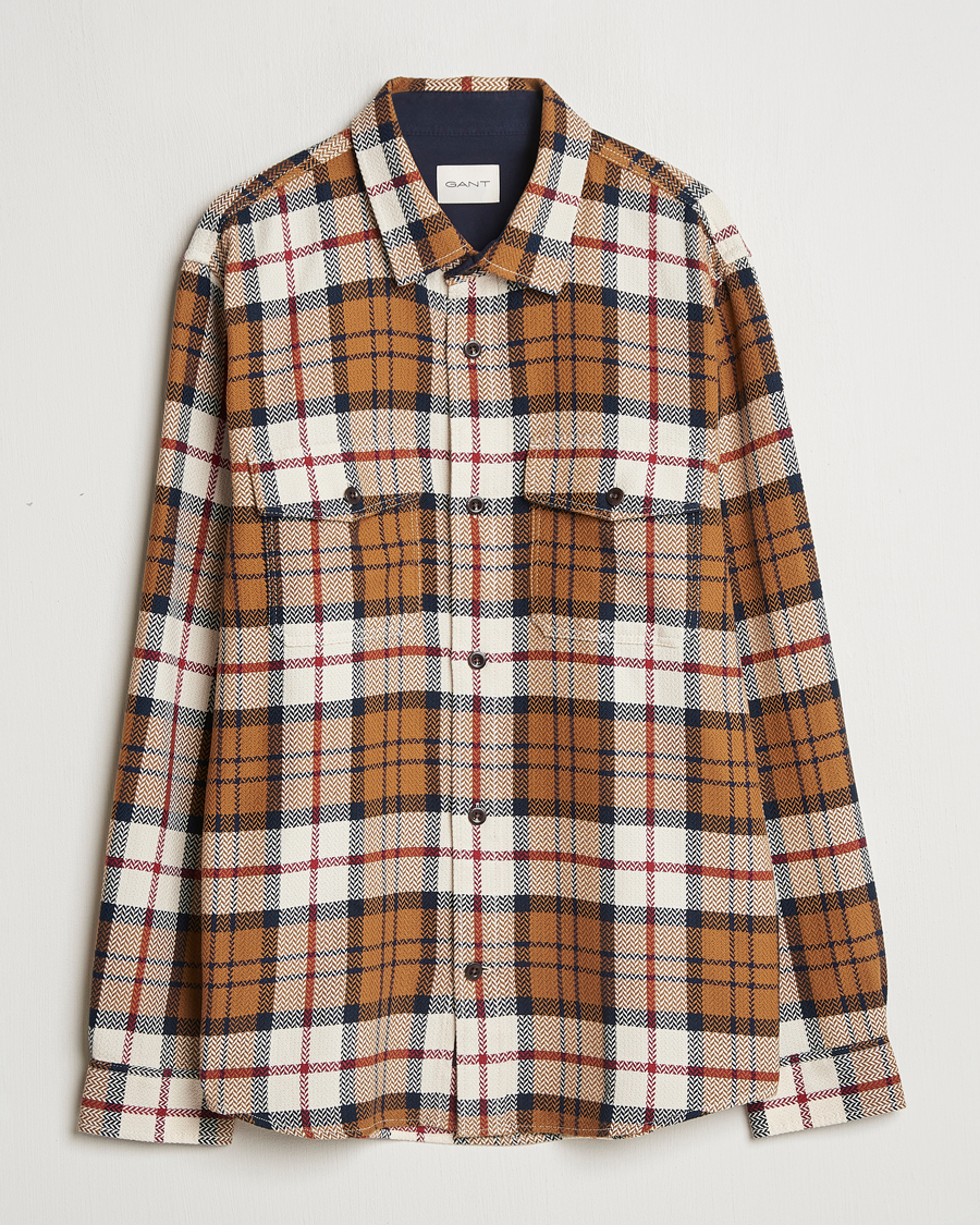 Hombres | Camisas | GANT | Herringbone Checked Overshirt Warm Earth