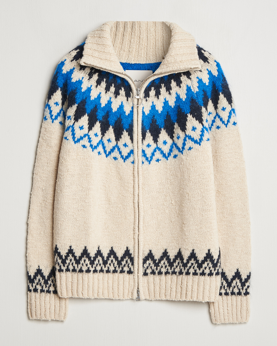 Hombres | Jerséis y prendas de punto | Gant | Jacquard Zip Cardigan Cream