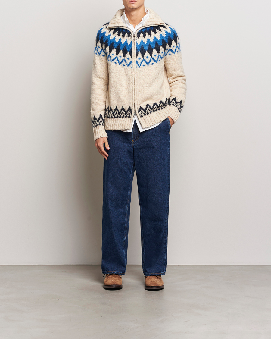 Hombres | Jerséis y prendas de punto | Gant | Jacquard Zip Cardigan Cream