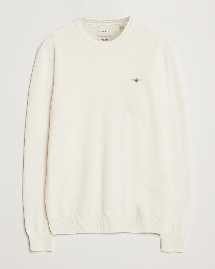 Hombres | Jerséis y prendas de punto | GANT | Lambswool Crew Neck Pullover Cream