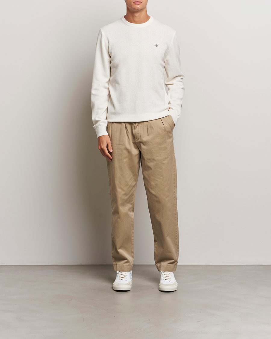 Hombres | Jerséis y prendas de punto | GANT | Lambswool Crew Neck Pullover Cream