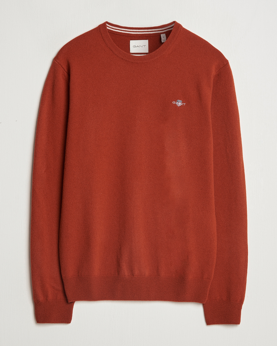 Hombres | Jerséis y prendas de punto | GANT | Lambswool Crew Neck Pullover Iron Red