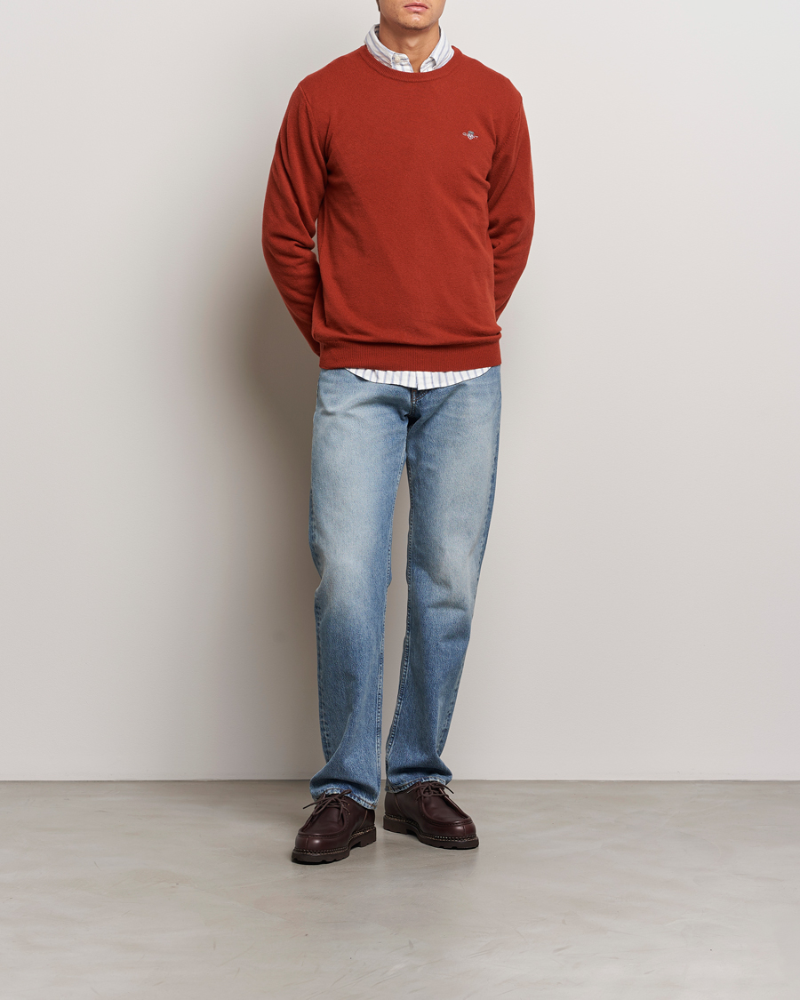 Hombres | Jerséis y prendas de punto | GANT | Lambswool Crew Neck Pullover Iron Red