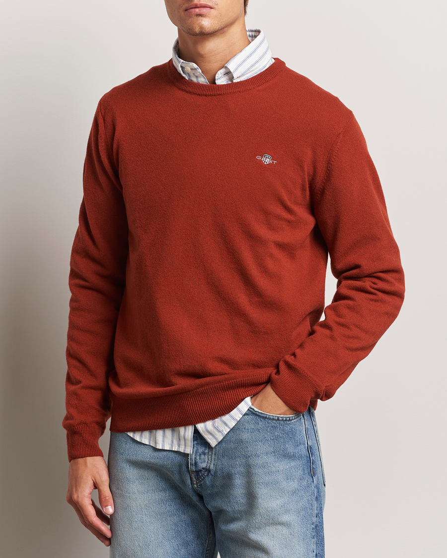 Hombres | Jerséis y prendas de punto | GANT | Lambswool Crew Neck Pullover Iron Red
