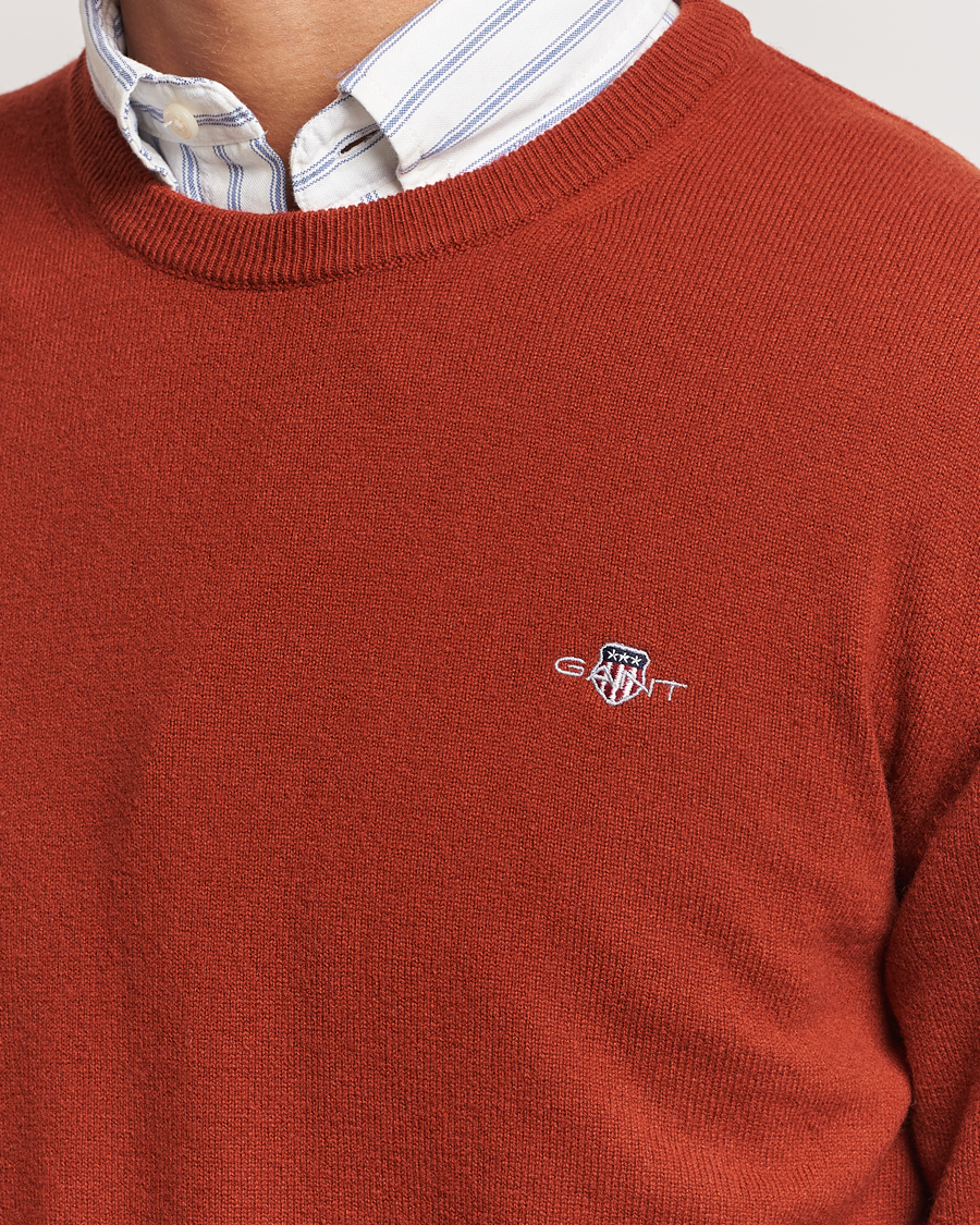Hombres | Jerséis y prendas de punto | GANT | Lambswool Crew Neck Pullover Iron Red