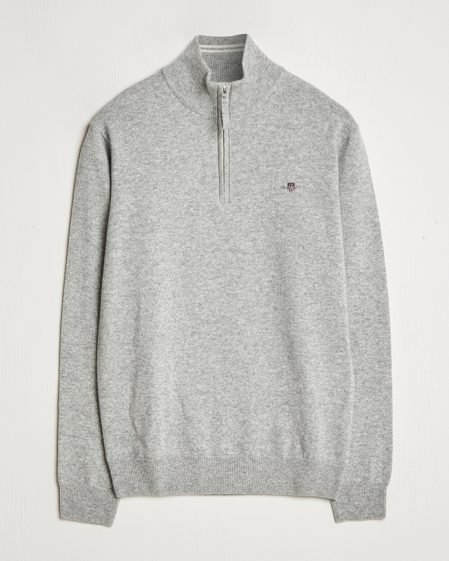 Hombres | Jerséis y prendas de punto | GANT | Lamsbwool Half Zip Grey Melange