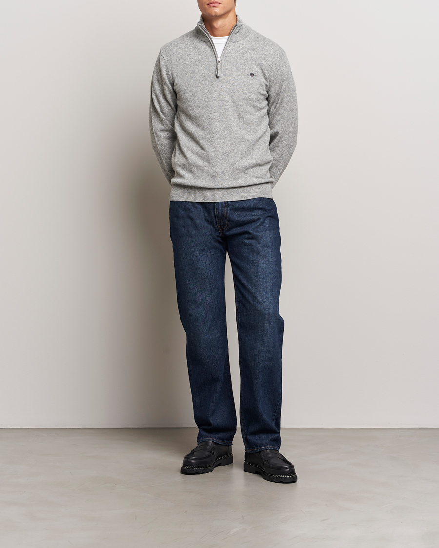 Hombres | Jerséis y prendas de punto | GANT | Lamsbwool Half Zip Grey Melange