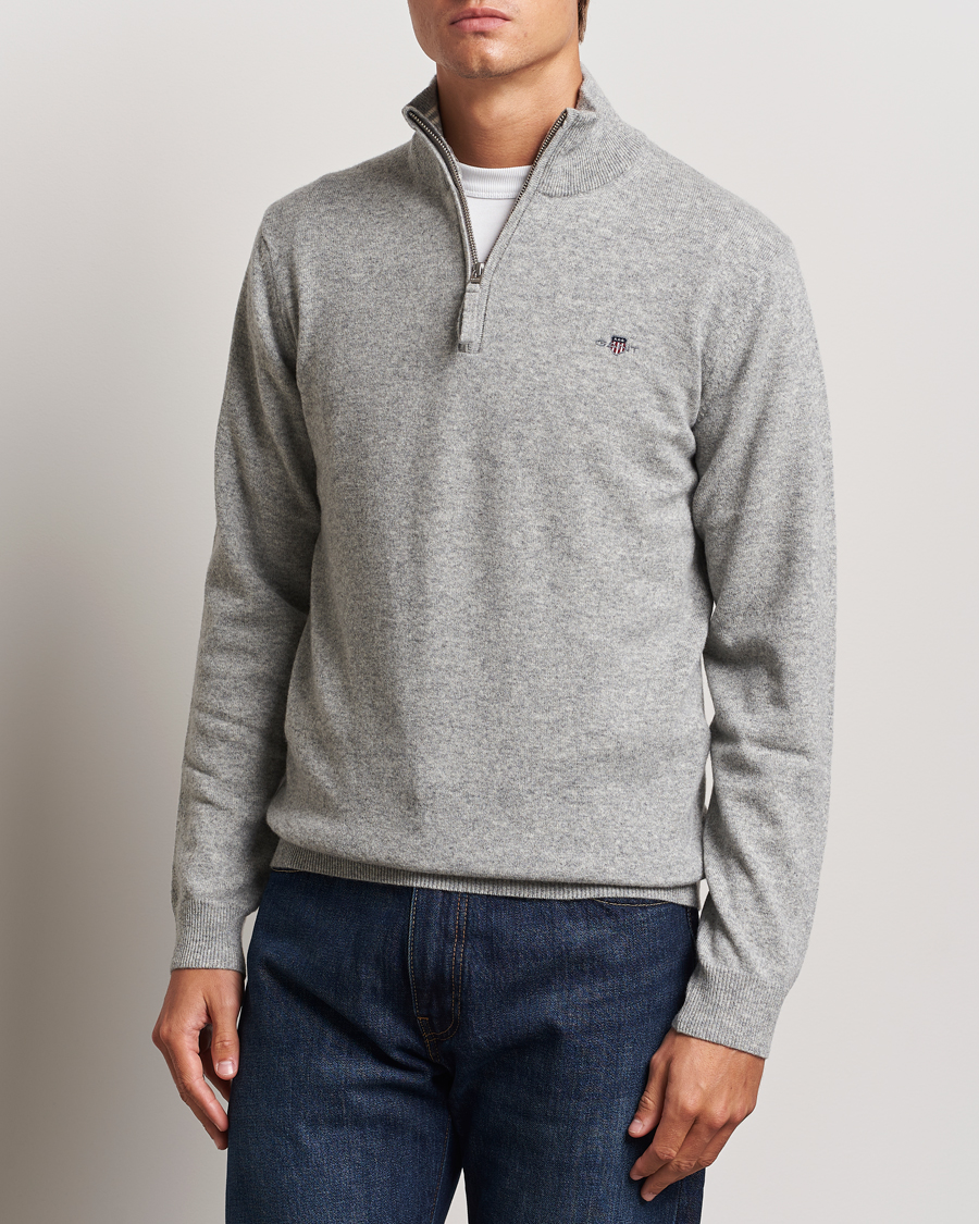 Hombres | Jerséis y prendas de punto | GANT | Lamsbwool Half Zip Grey Melange